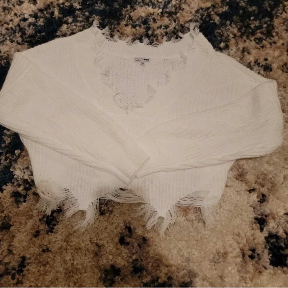 White Distressed Fashion Nova Knit Sweater